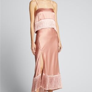 Cinq à Sept Blush Satin Eastwood Fringe Cocktail Dress
